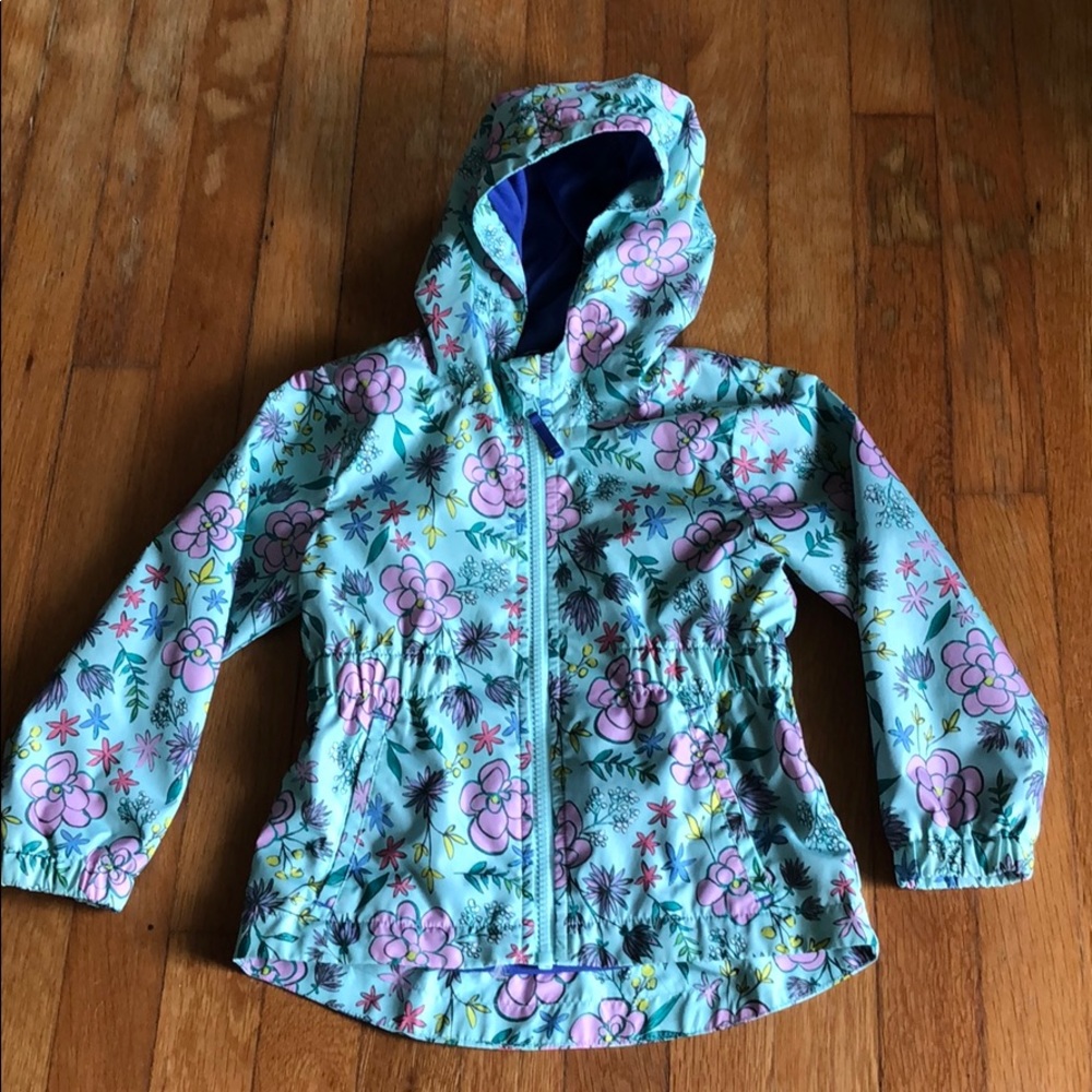 Cat & Jack Girls Floral Hooded Rain Jacket Size 4T
